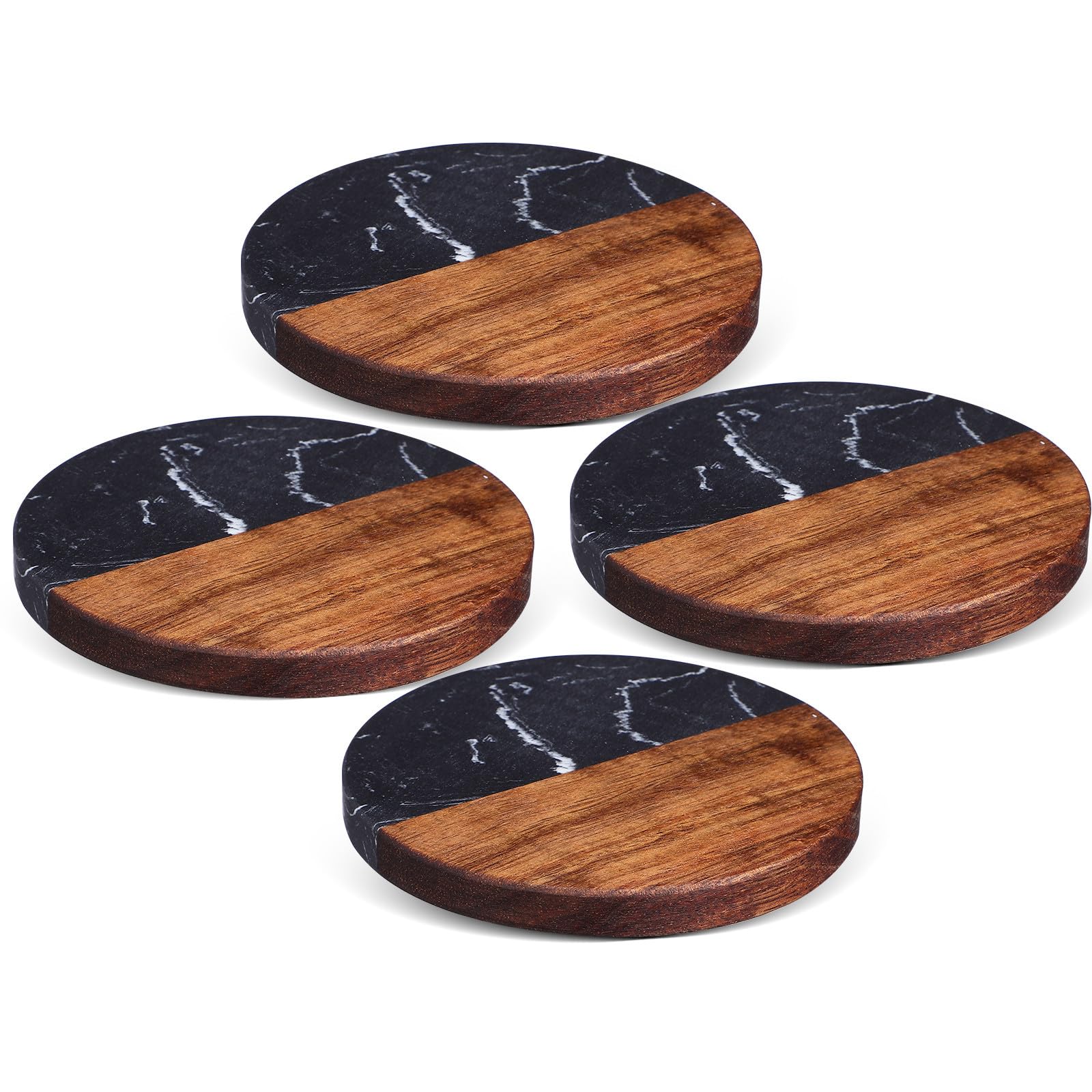FRCOLOR Set di 4 Sottobicchieri Rotondi in Resina e Legno Stile Giapponese, Resistenti al Calore e Antiscivolo, per Casa, Ufficio e Feste