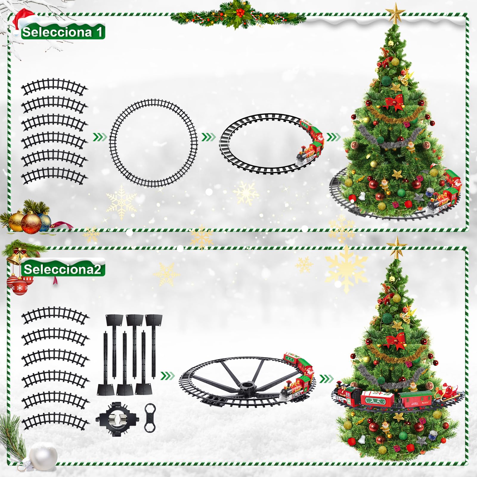 Herenear Tren Eléctrico de Navidad para Colgar en el Árbol, Juego de Pistas Clásico para Decoración, Niños 5-8 Años (En los Árboles)