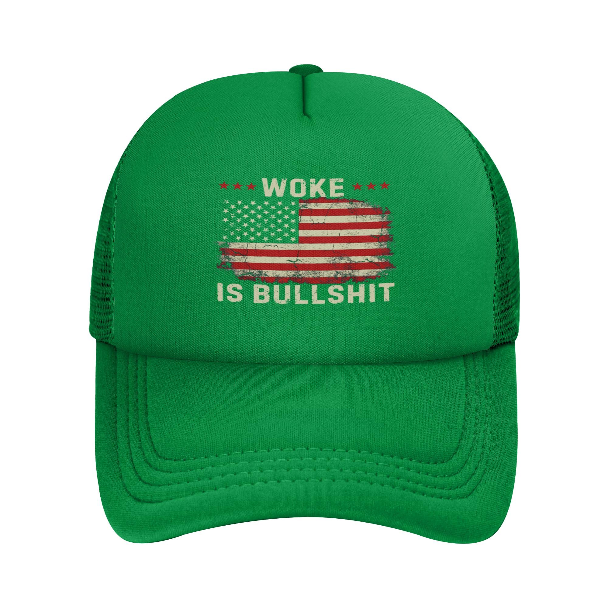NLWQEKV Woke-is Bullshit Hat Woke-is Bullshit Men Trucker Hats Women Funny Hats Baseball Cap Green