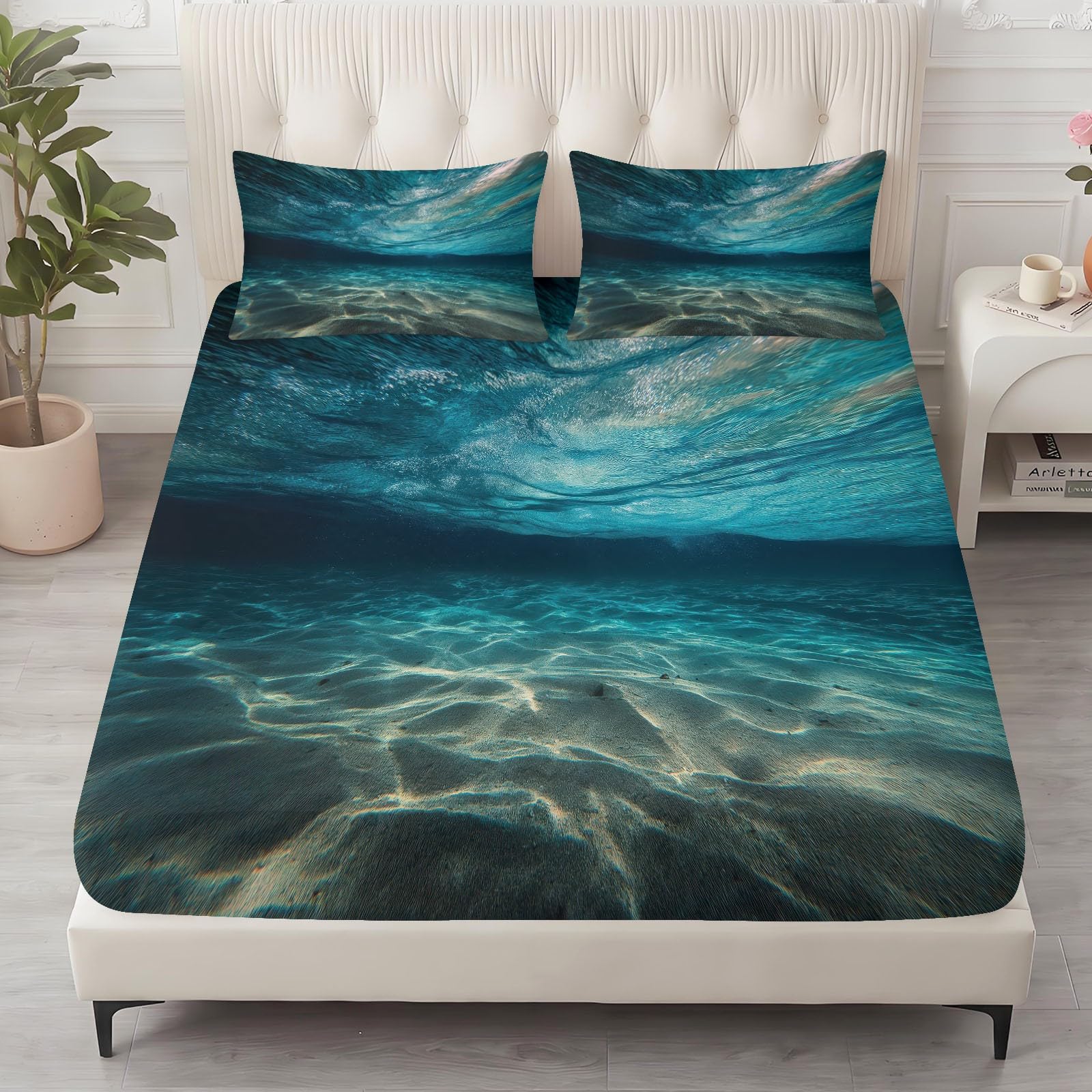 Lenzuolo con angoli, 90 x 200 cm, colore oceano, altezza materasso fino a