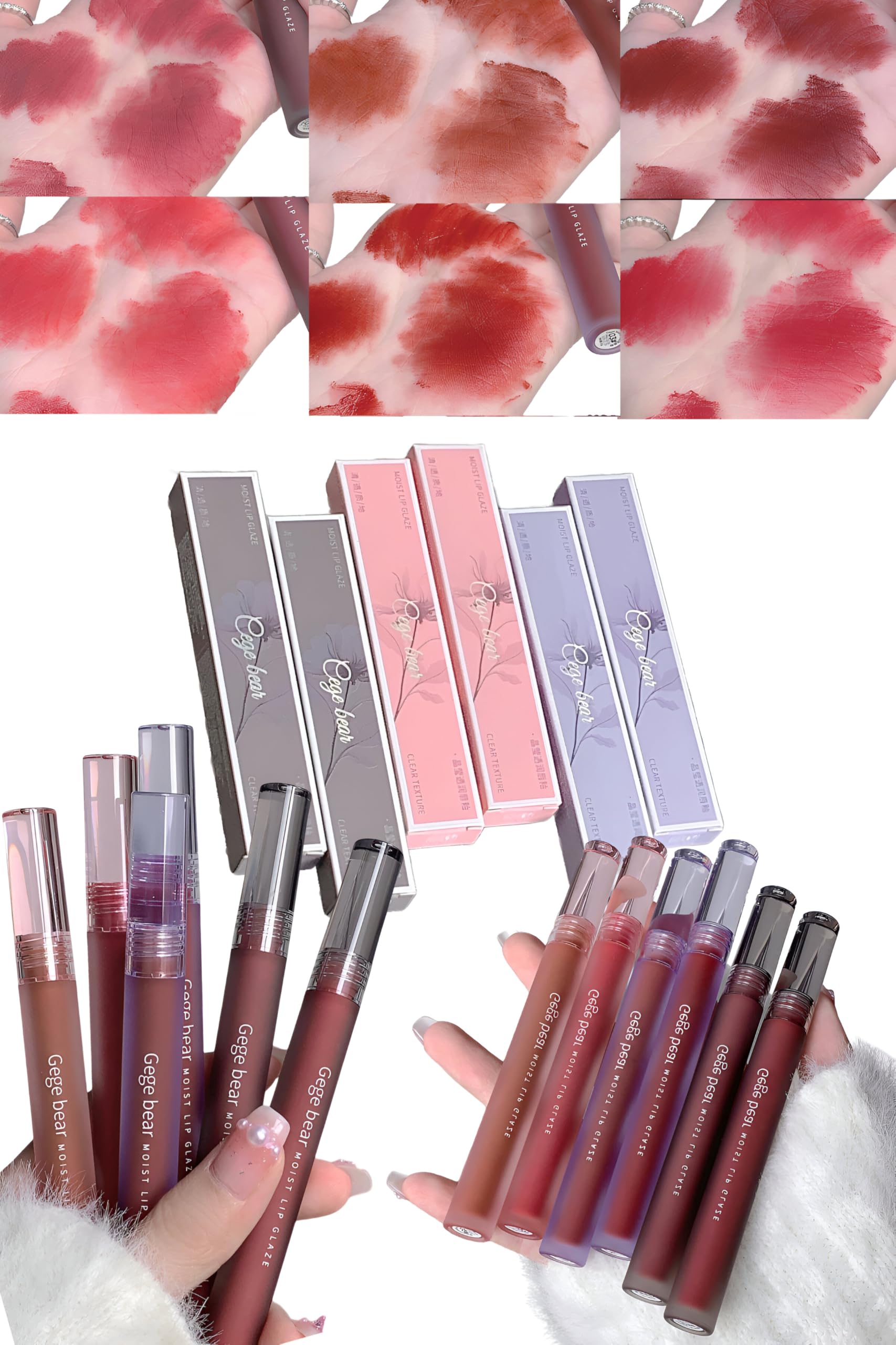 Gege Bear Moist Lip Glaze | 6 Richly Pigmented Shades | Lip Stain & Moisturizing Lipstick in One | High Pigment, Soft Matte Finish | Lightweight, Long-Lasting, & Transferproof Lip Color for Women (06# - Coconut Latte, 2.5g)-image-45