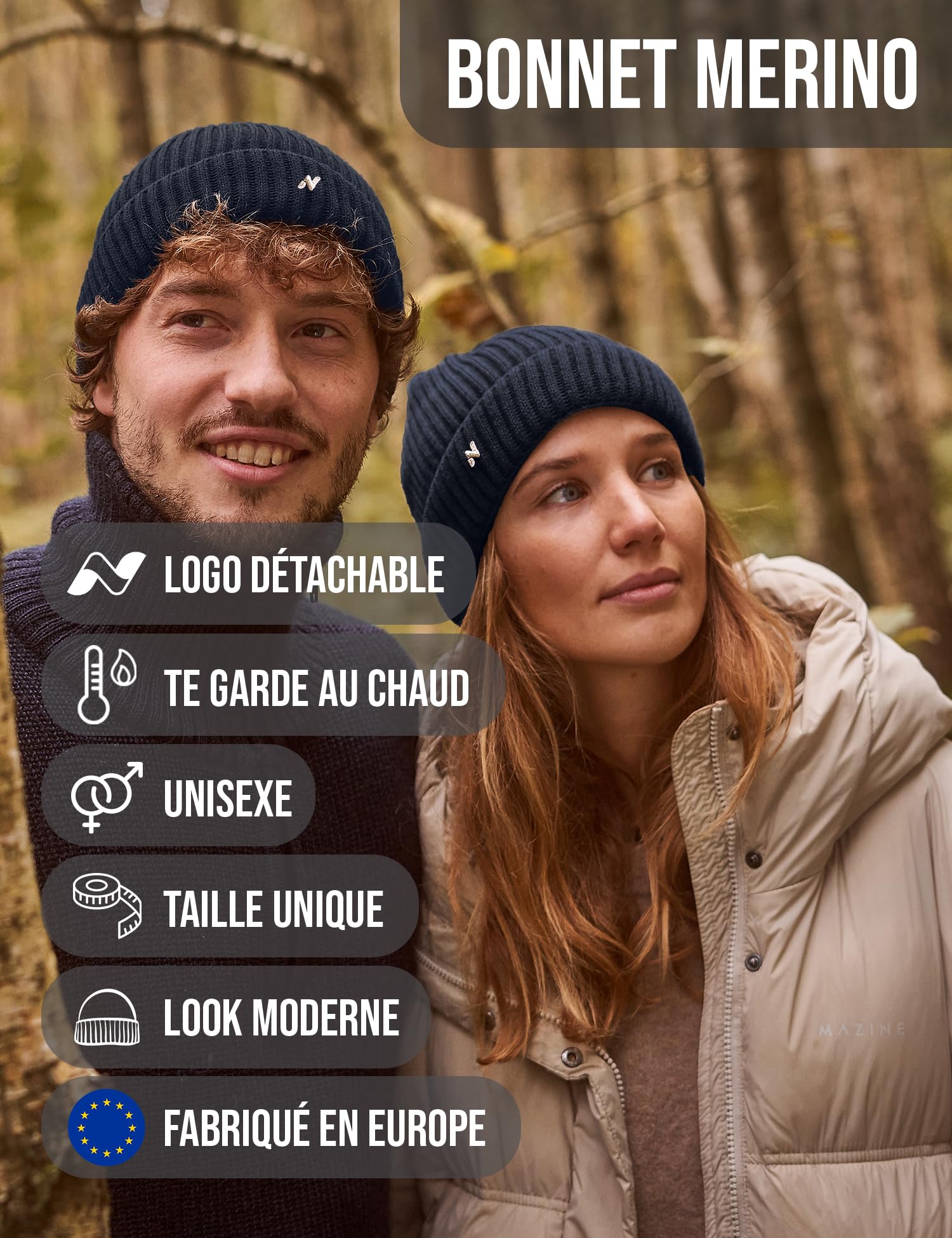 NYTTED® Bonnet mérinos pour Hommes & Femmes | Bonnet 100% Laine mérinos Fine | Chaud, Doux & Extensible | Bonnet Homme Laine Merinos | Bonnet Femme Hiver | Tricot d’Hiver Premium et Respirant