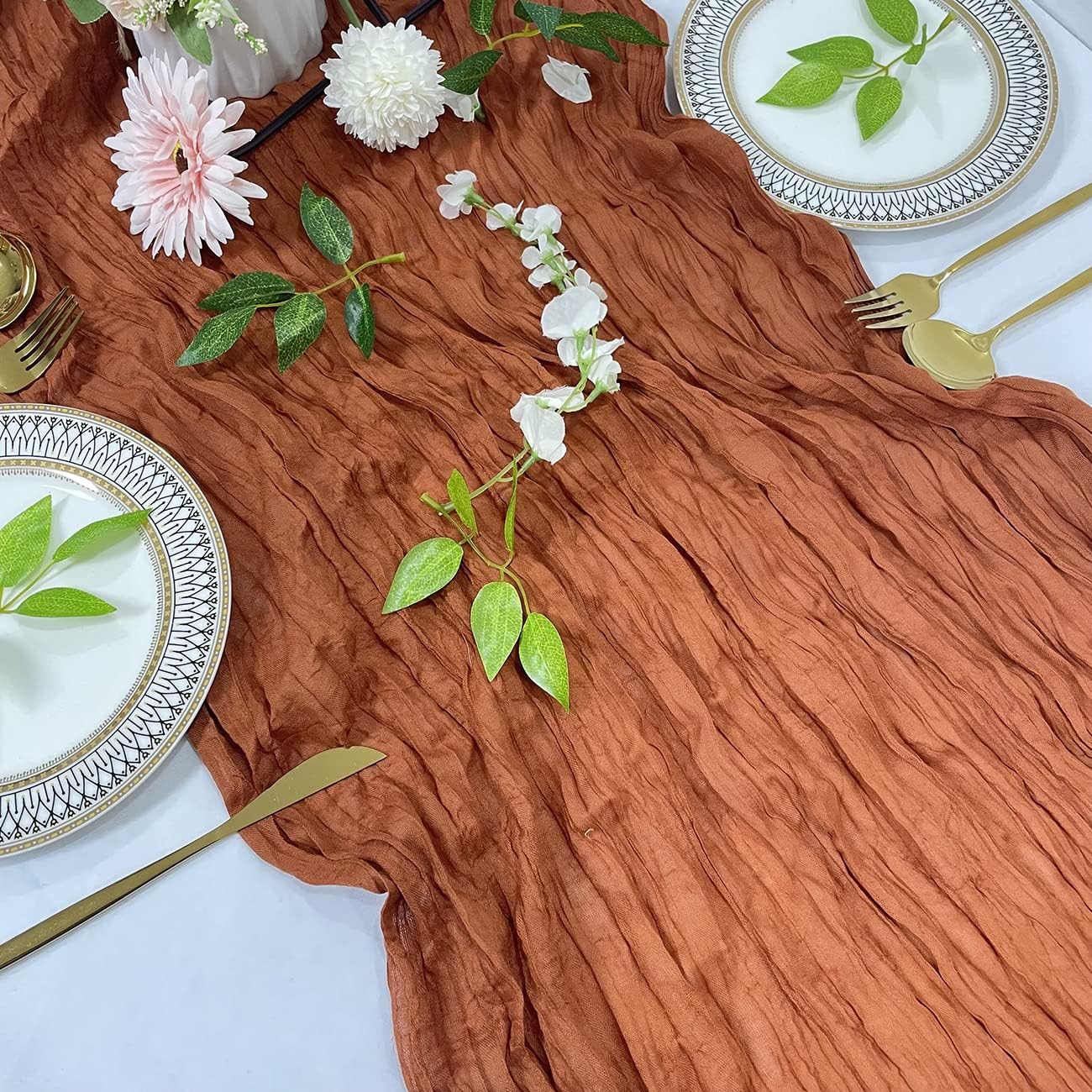 10PCS Terracotta Cheesecloth Gauze Table Runner , 11Ft Length Gauze Event Centerpiece Orange Table Runner , Bridal Shower Runner , Rustic Wedding Table Decor