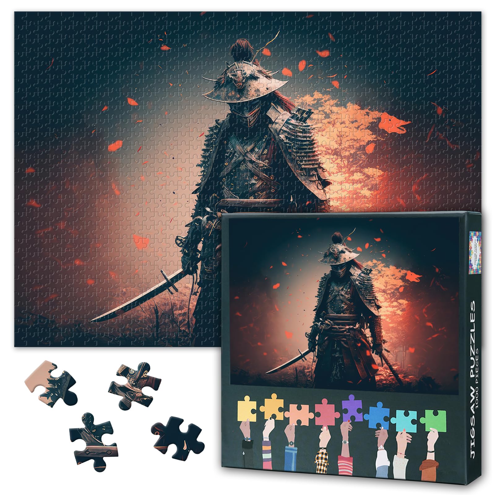 Puzzles for Adults 1000 Pieces - Samurai with a Katana Jigsaw Puzzles | Armour Samurai Premium 1000 Piece Puzzle for Adults, Challenging Artwork for Home Decor or Gifts 27.5"x19.6"/70 * 50cm — image 1