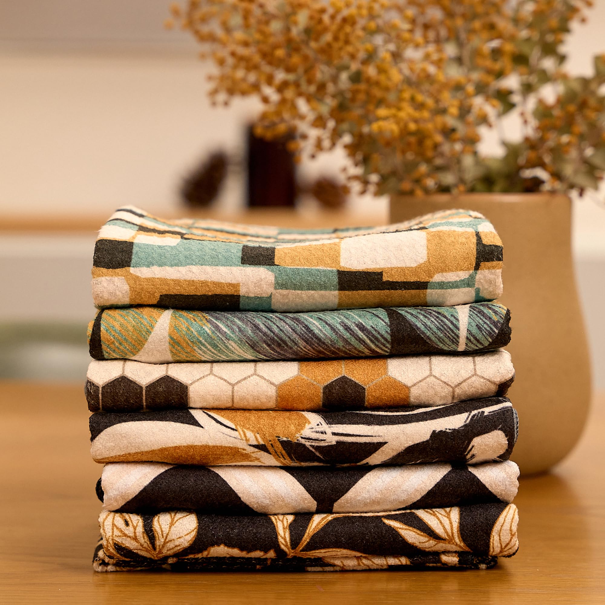 WerkShoppe Asciugamano In Microfibra Per Cucina – Reversibile Con Design Ortensia E Piastrelle, Ultra Assorbente, 45x76 Cm - 2
