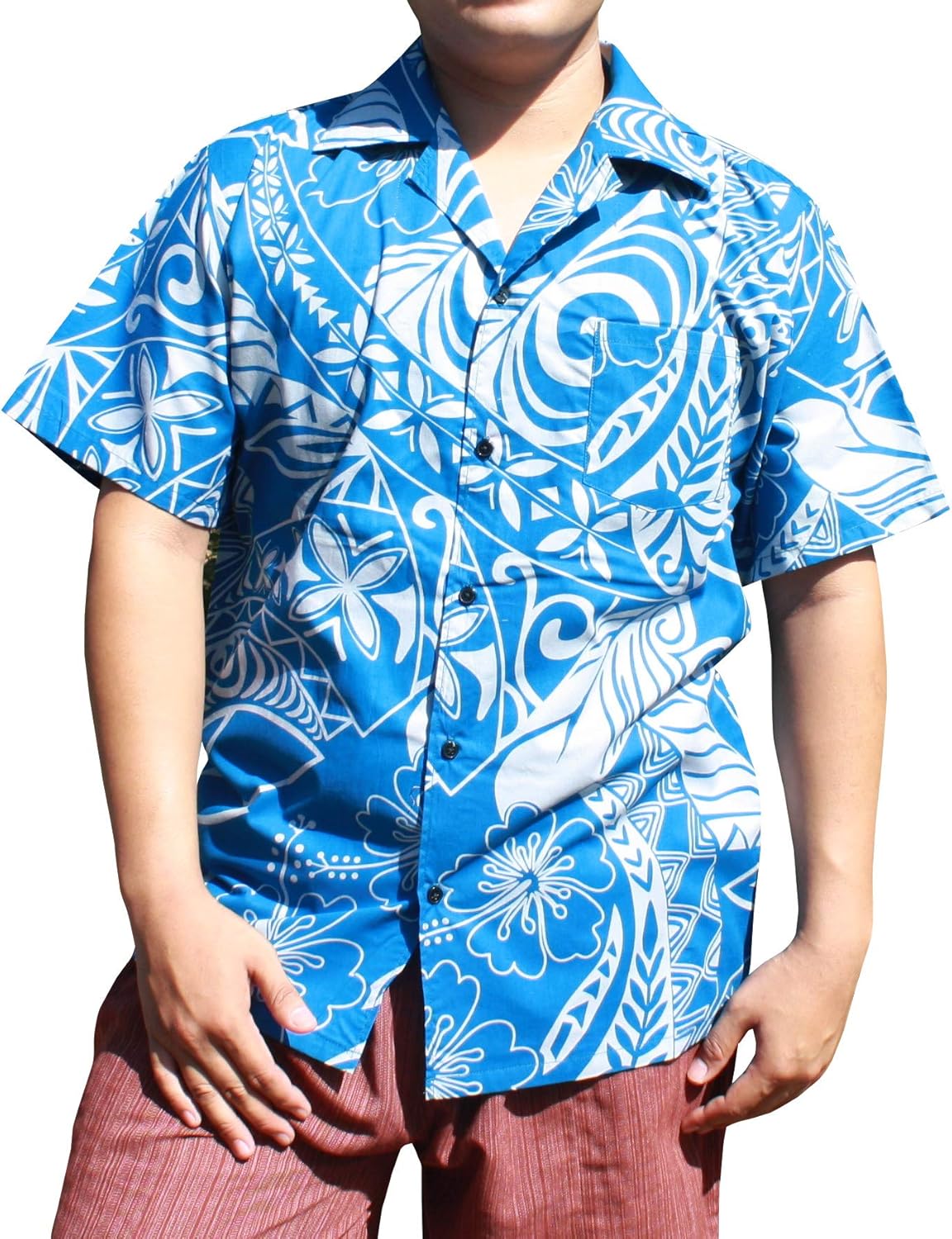 RaanPahMuang 100% Cotton Men Hawaiian Shirt, Short Sleeve, Button Down Shirt Print | Light, Soft and Comfy