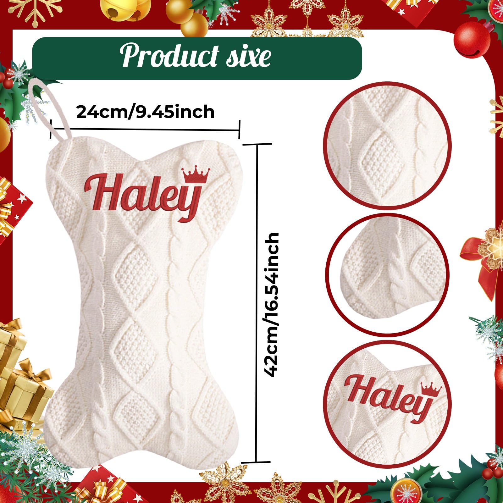 Calze natalizie lavorate a maglia a forma di osso grandi, personalizzate da 41,5 cm, con nome personalizzato, calza di Natale grande per la famiglia, decorazione natalizia per camino, vacanze