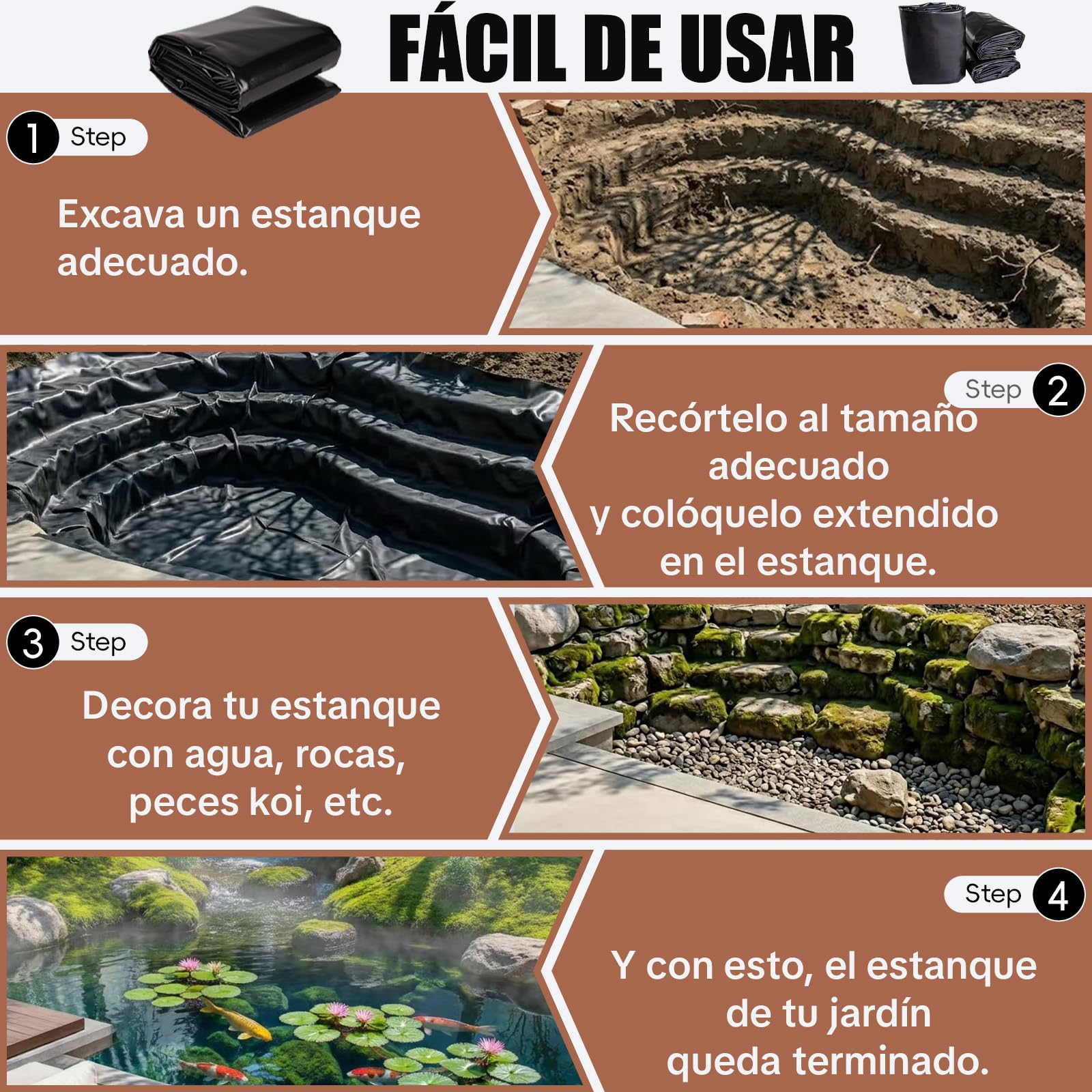 Revestimiento de Caucho Negro para Estanque,Negro-（8×9.5m）