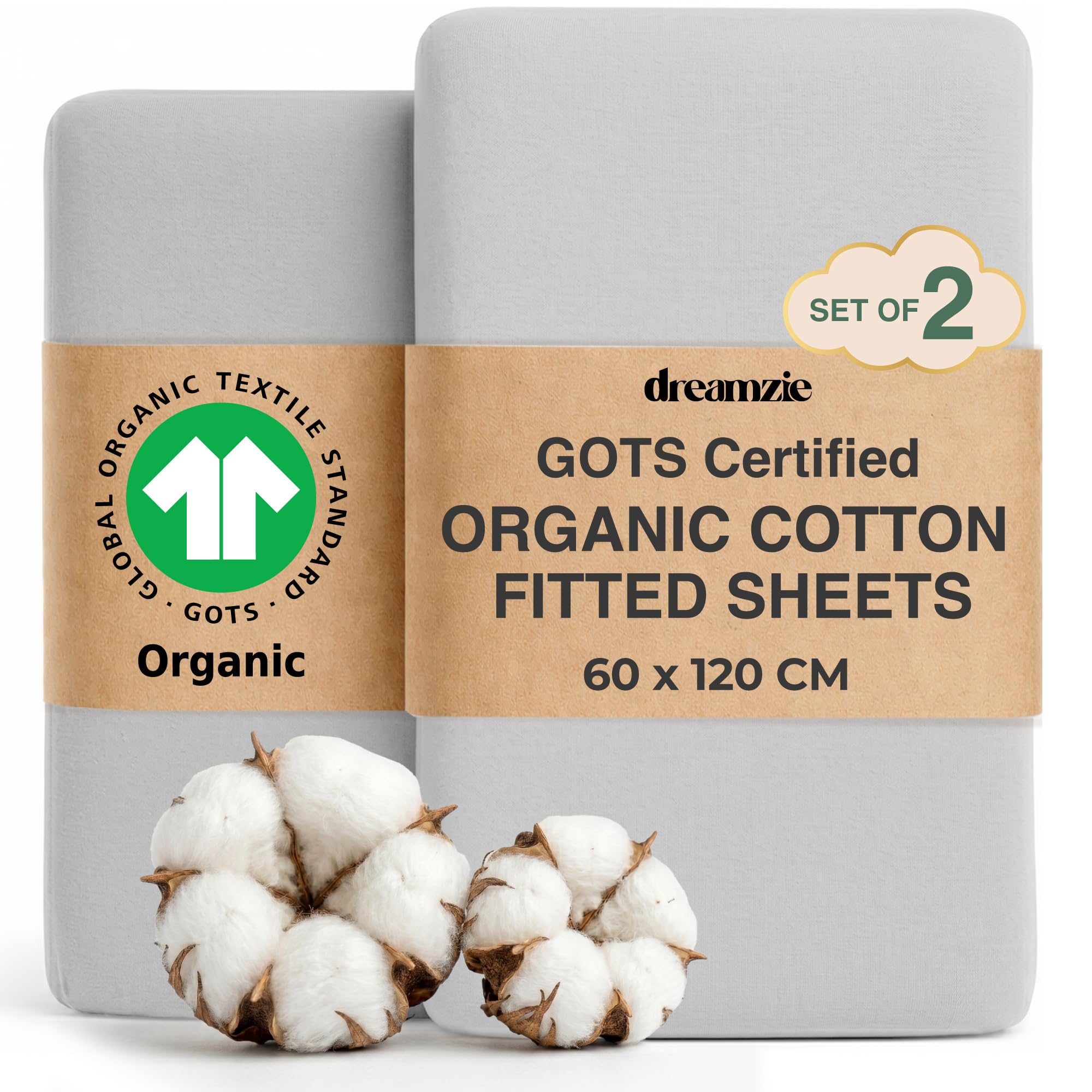 Dreamzie - Cot Sheets - 100% Organic Cotton - 120 x 60cm - Set of 2