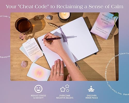 Miniatura 4 de Tarjetas de atención plena para aliviar el estrés, 52 tarjetas de meditación diarias para afirmaciones conscientes, tarjetas de afirmaciones