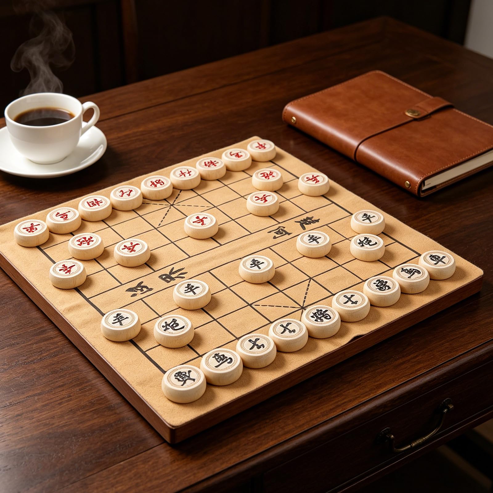 1 set di scacchi cinesi in legno con scacchiera in similpelle e custodia - Set Xiangqi da viaggio - Gioco da tavolo di strategia cinese educativo per principianti