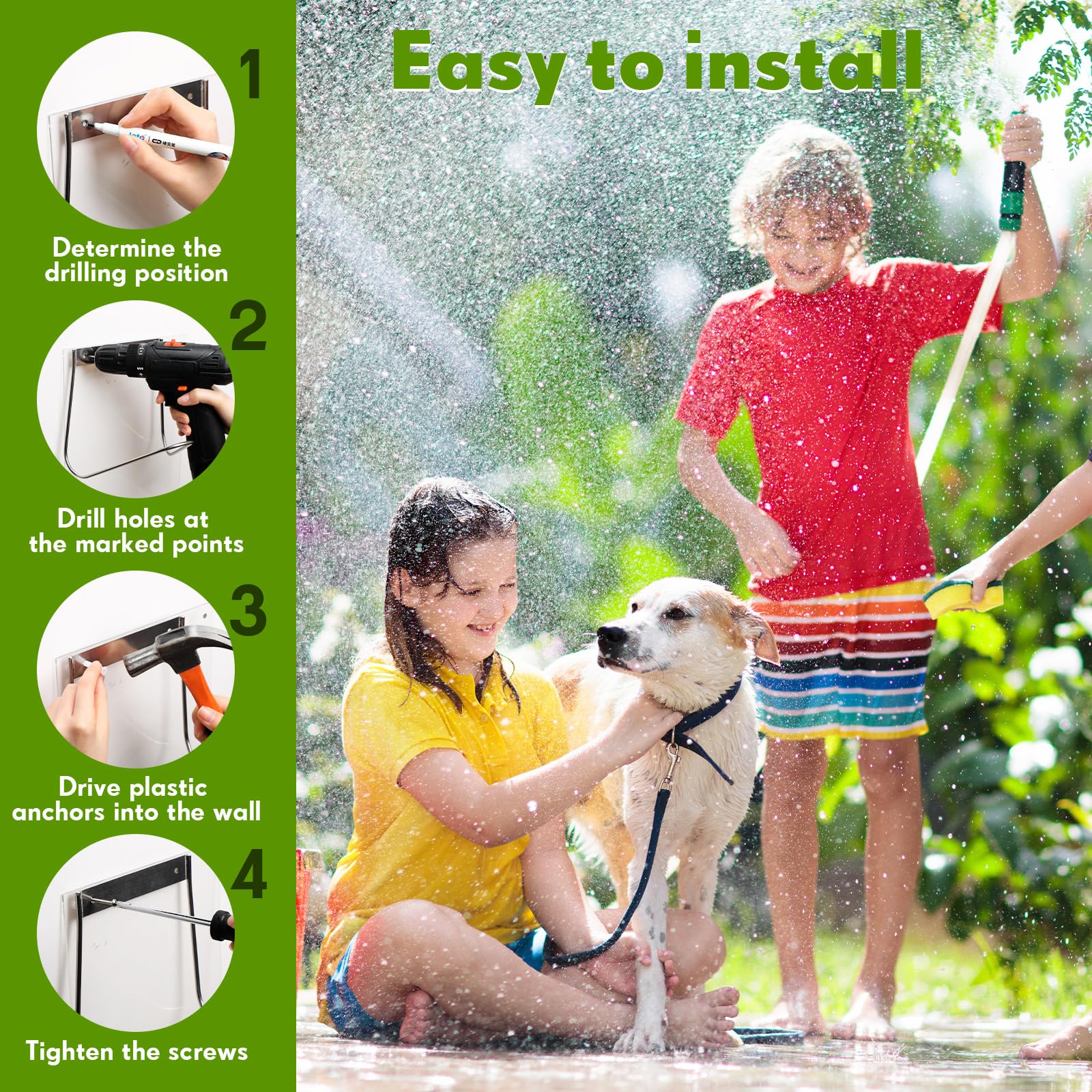 Tandefio 4 supporti per tubo da giardino in acciaio inox, montaggio a parete, gancio per tubo da giardino, resistente, per cavi di prolunga per esterni, organizer per avvolgitubo idraulico, 16 x 17 x