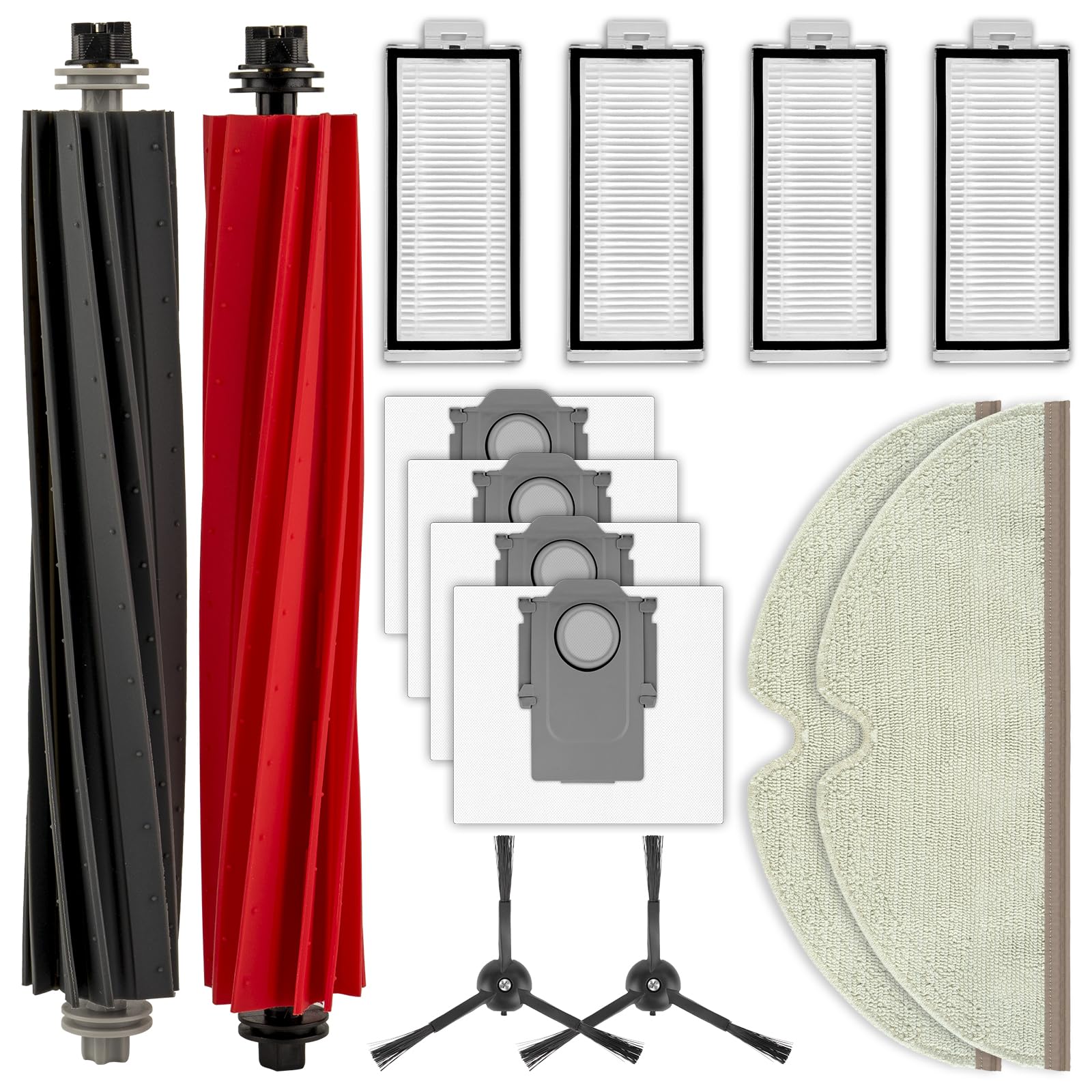 (14 Stück) Q5 Pro-Ersatzteile Kompatibel mit Roborock Q5 Pro/ Q5 Pro+/ Q8 Max/ Q8 Max+ Roboterstaubsauger, 2 Rollenbürsten, 2 Seitenbürsten, 4 HEPA-Filter, 4 Staubbeutel, 2 Wischpads, Zubehörset