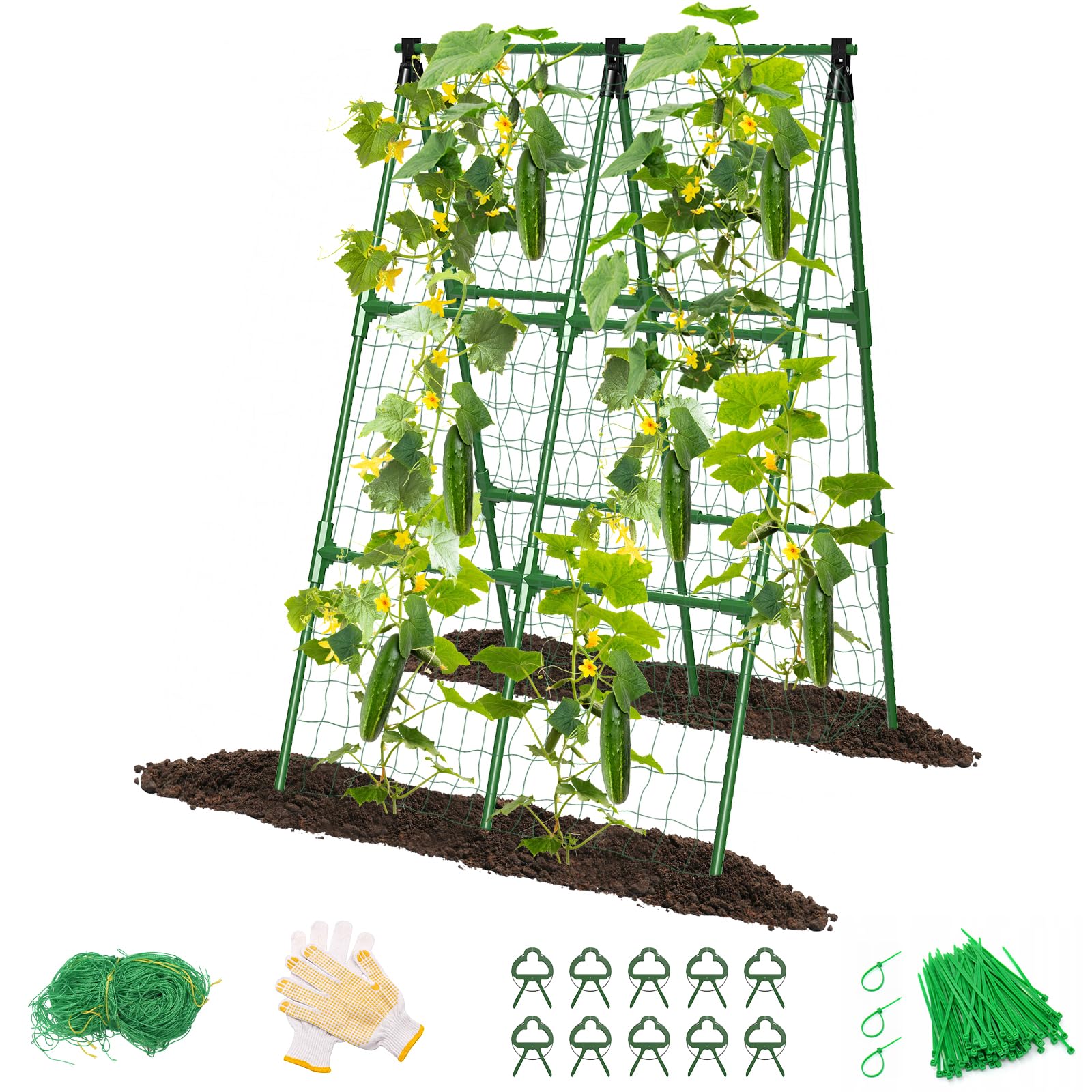 MYMULIKE Gurken Rankhilfe, 84cm x 120cm Rankgitter Gurken Garten Rankgitter für Kletterpflanzen im Freien, A-Rahmen, Abnehmbares Rankhilfe für Hochbeet