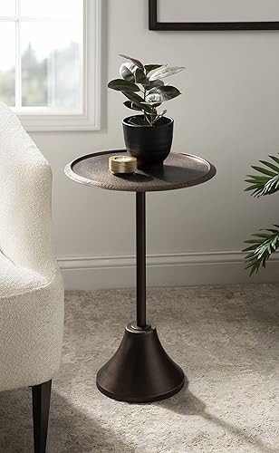 Miniatura 84 de Kate and Laurel Sanzo - Mesa moderna de pedestal para bebidas; 9 x 9 x 23; latón antiguo y negro; mesa auxiliar decorativa con mesa martillada para