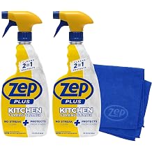 Zep Plus Foaming Kitchen Cleaner 32 oz 2 Units & a Blue Microfiber Rag ECBD024-2-Pack No-Streak Cleaner for Kitchen Countertops Backsplashes and Appliances