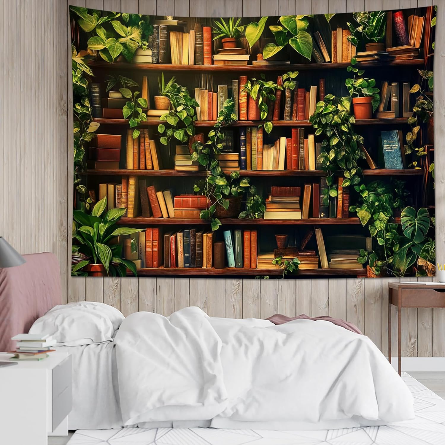HVEST Cactus Tapestry Tropical Desert Succulent Plants on Wood Shelf Tapestry Wall Hanging Watercolor Botanical Wall Art for Bedroom Living Room Dorm Apartment Decor,92.5W X 70.9H inches