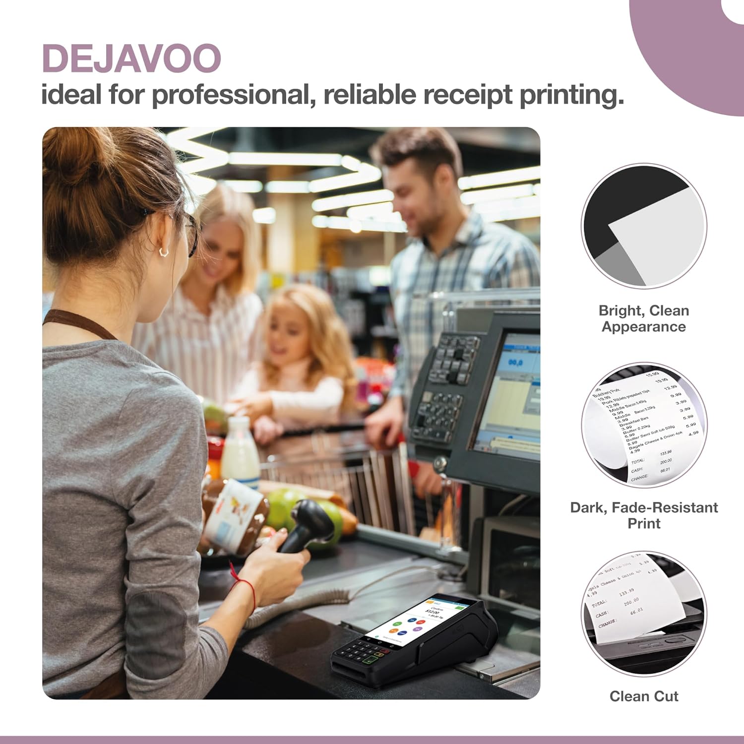 Thermal Paper Rolls for Dejavoo Z8, Z9, Z11, P1, P3, P8, QD1, QD2, QD4, QD5 – BPA‑Free Receipt Paper for Credit Card Machines – 20 Rolls