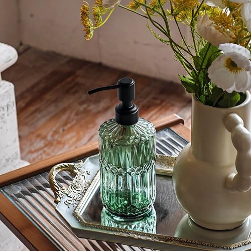 Miniatura 3 de JASAI Dispensador de jabón verde de 18 onzas con bomba negra a prueba de óxido, dispensador de jabón de cocina recargable con vidrio grueso,