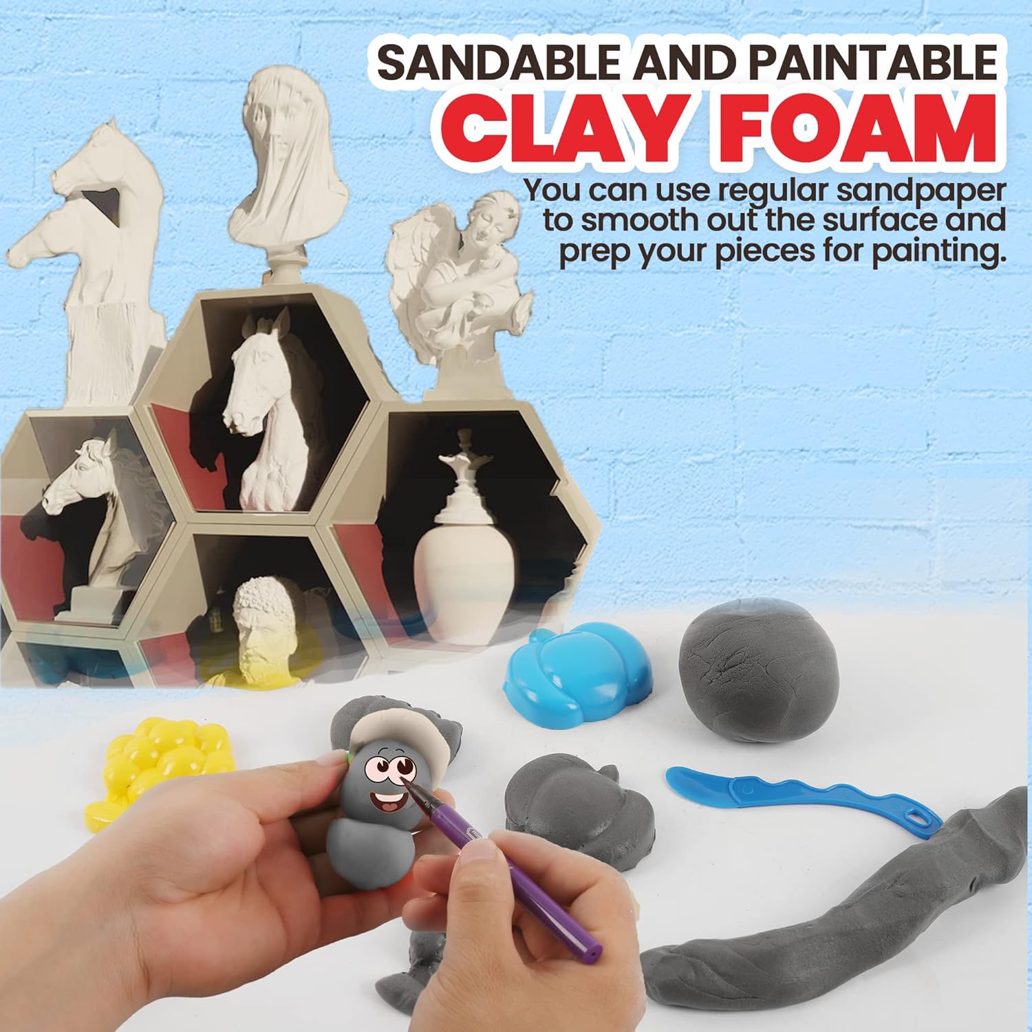 3.3 lbs Moldable Cosplay Foam Clay (Gray) - Air-Dry High Density for Intricate Designs Dries Evenly Within 24-48 Hours Sandable and Paintable