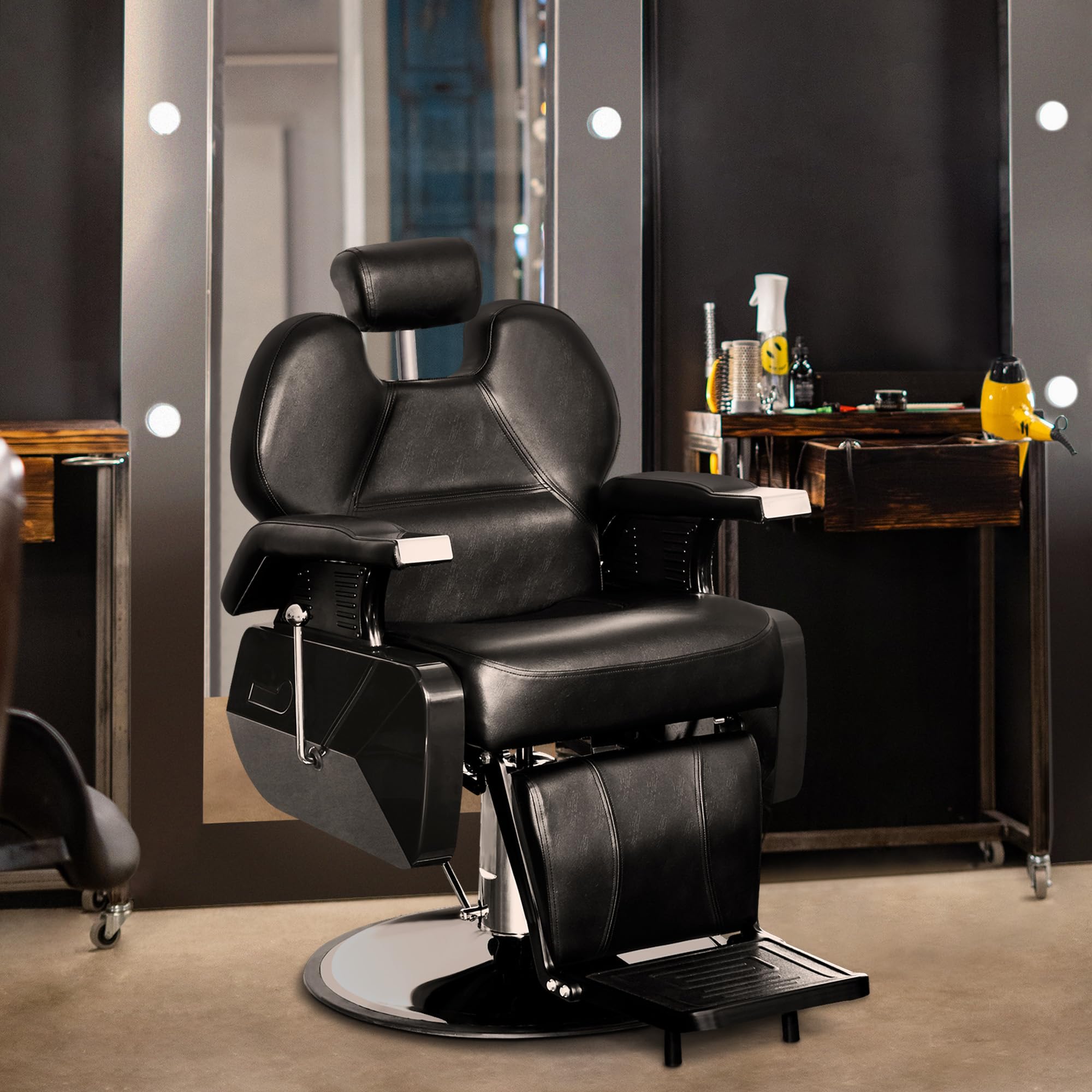Barberpub Poltrona per parrucchieri Barberpub con poggiatesta, pompa idraulica, girevole a 360° e regolabile in altezza, similpelle, 2687BK