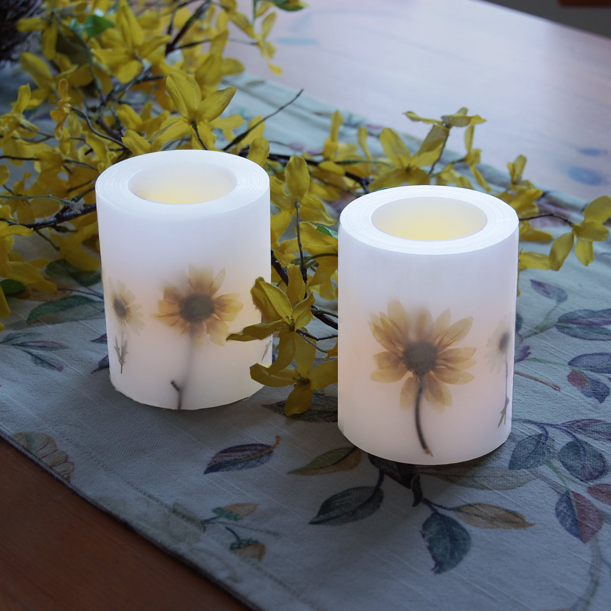 LumaBase Battery Operated Wax LED Candles, Dried Flowers - Set of 2