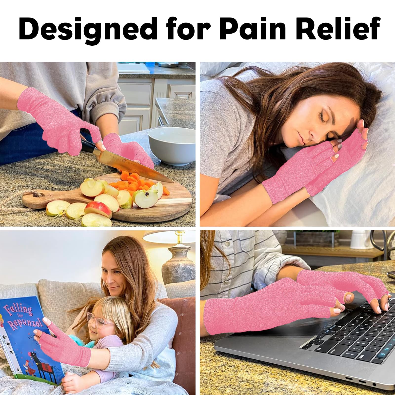 SUPERFA 2 Pairs Compression Gloves For Women And Men, Bamboo Arthritis Fingerless Gloves For Pain Relief - View #2