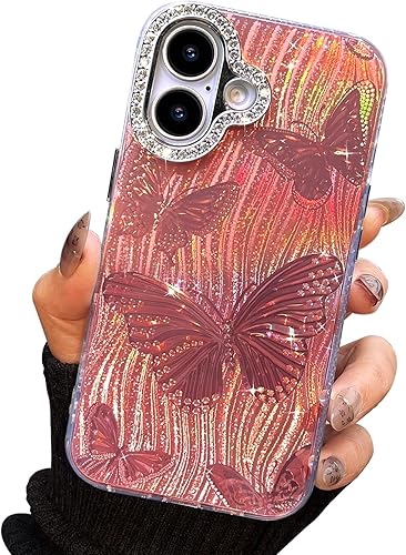 Miniatura 105 de I-MGAE-IN-AR - Funda diseñada para iPhone 12 y 12 Pro, diseño de mariposa plateada brillante, funda protectora de poliuretano termoplástico, suave,