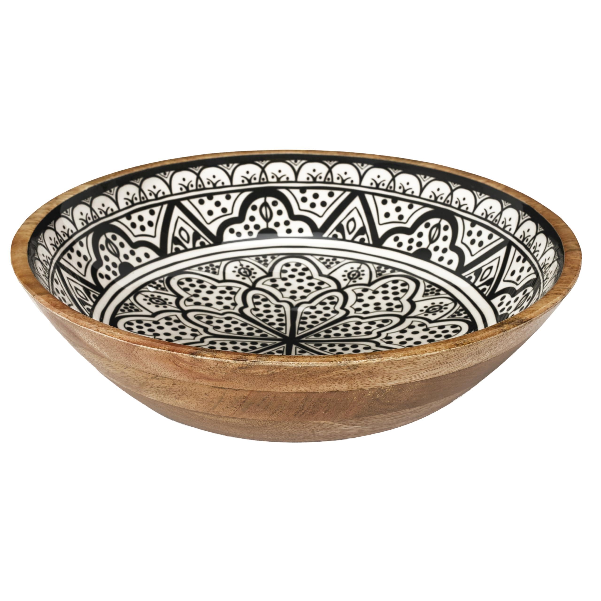 HOME DECO FACTORY, KA0571 Black Dune Mango Wood Salad Bowl, Modern and Elegant Design, Perfect for Serving Salads and Various Dishes, Diameter 33 cm, Black