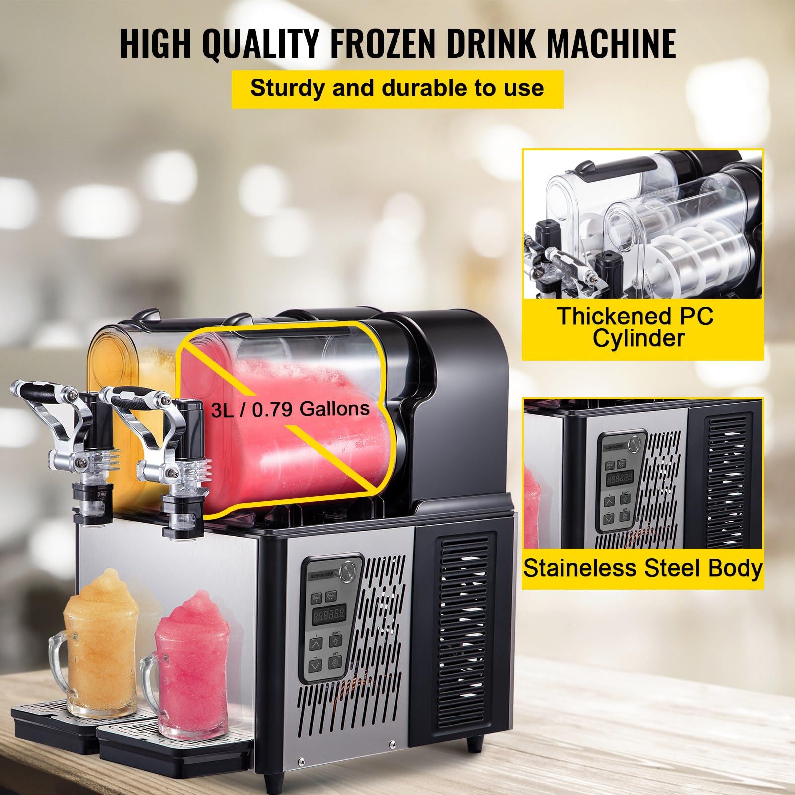 MáQuina De Granito Comercial 2x3L Doble Tanque, MáQuina De Granita De Acero MáQuina De Bebidas Heladas, Dispensador De Bebidas Golpeadas Granitas Margarita Smoothie, Para Restaurantes CaféS Y Bares