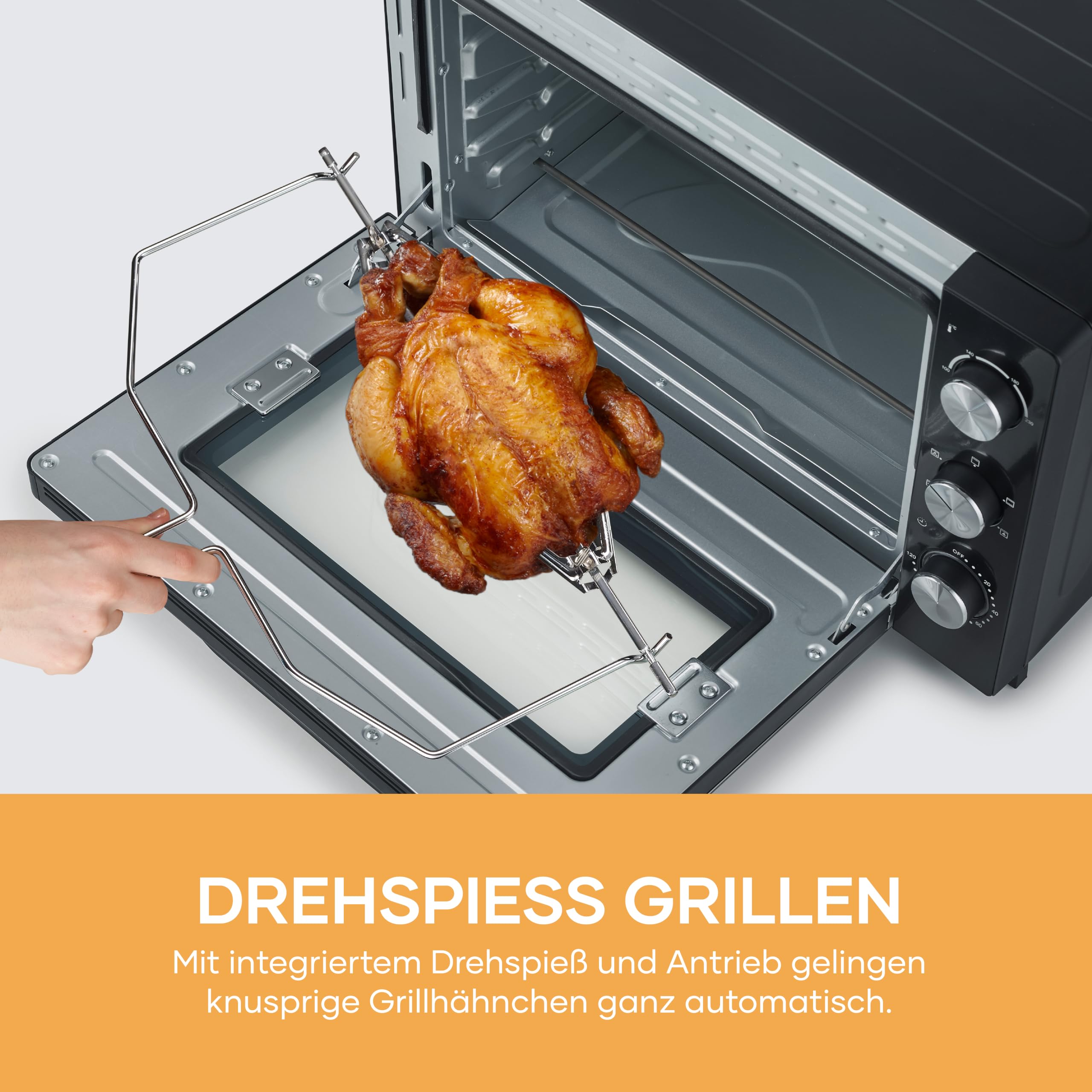 SEVERIN XXL Back- und Toastofen mit Umluftfunktion, inklusive Grillrost, Backblech, Drehspieß und Pizzastein, vielseitiger Heißluftofen mit 60 L Kapazität, 2.200 W, schwarz, TO 2073