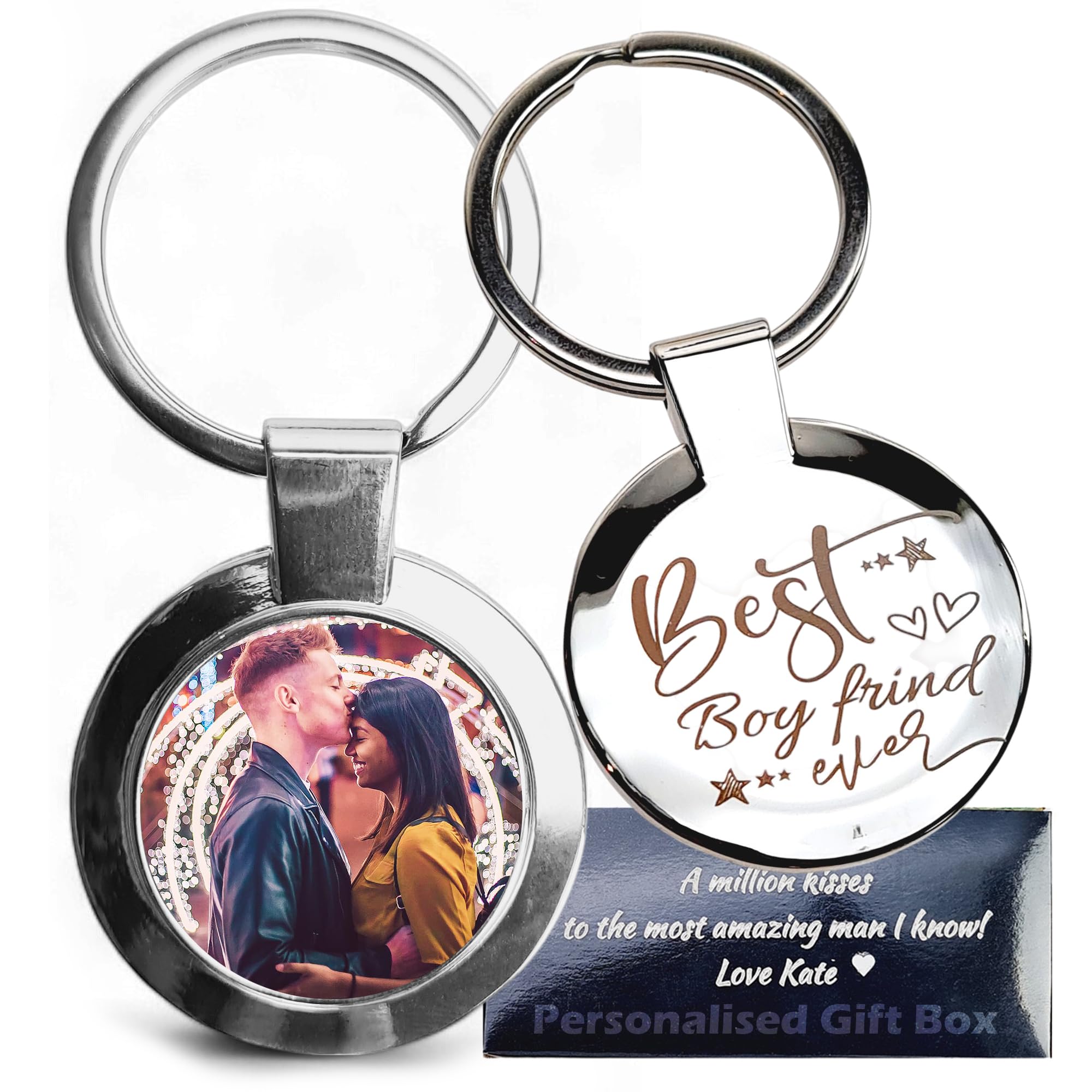 Eliphs Unisex Love Round Keyring Personalised Photo & Text Round Keyring, Customised Picture Printed Message Engraved Keychain, Round Valentine's Keyring, Keepsake Gift For Couples, Memorial, Anniversary, Birthday, Mother's Day