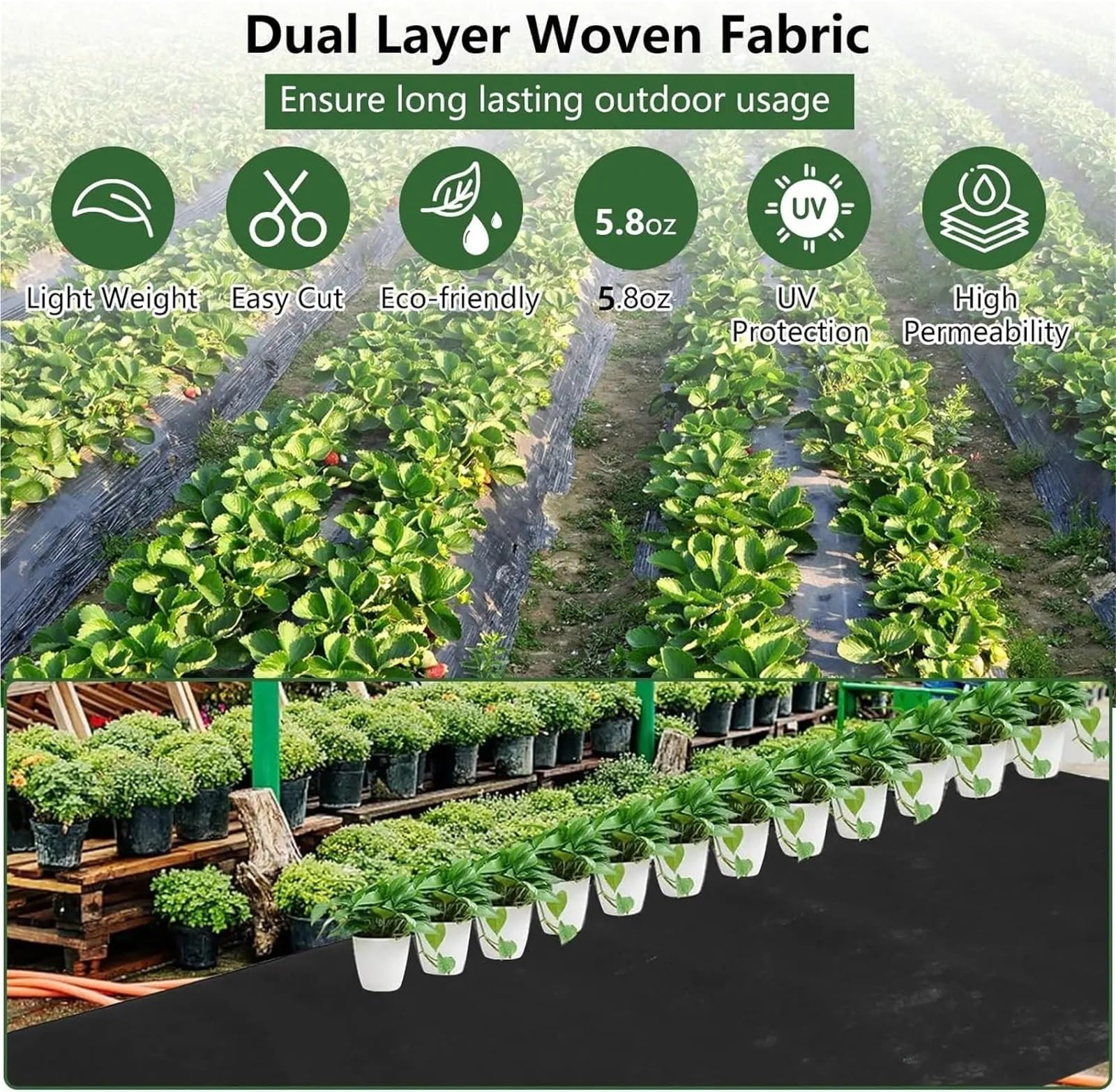 Malla antihierbas Estera al Aire Libre del resbalón Anti de la Cubierta Protectora Planta Barrera Malas Hierbas y Tela Control plagas Tejida(60x1500cm)