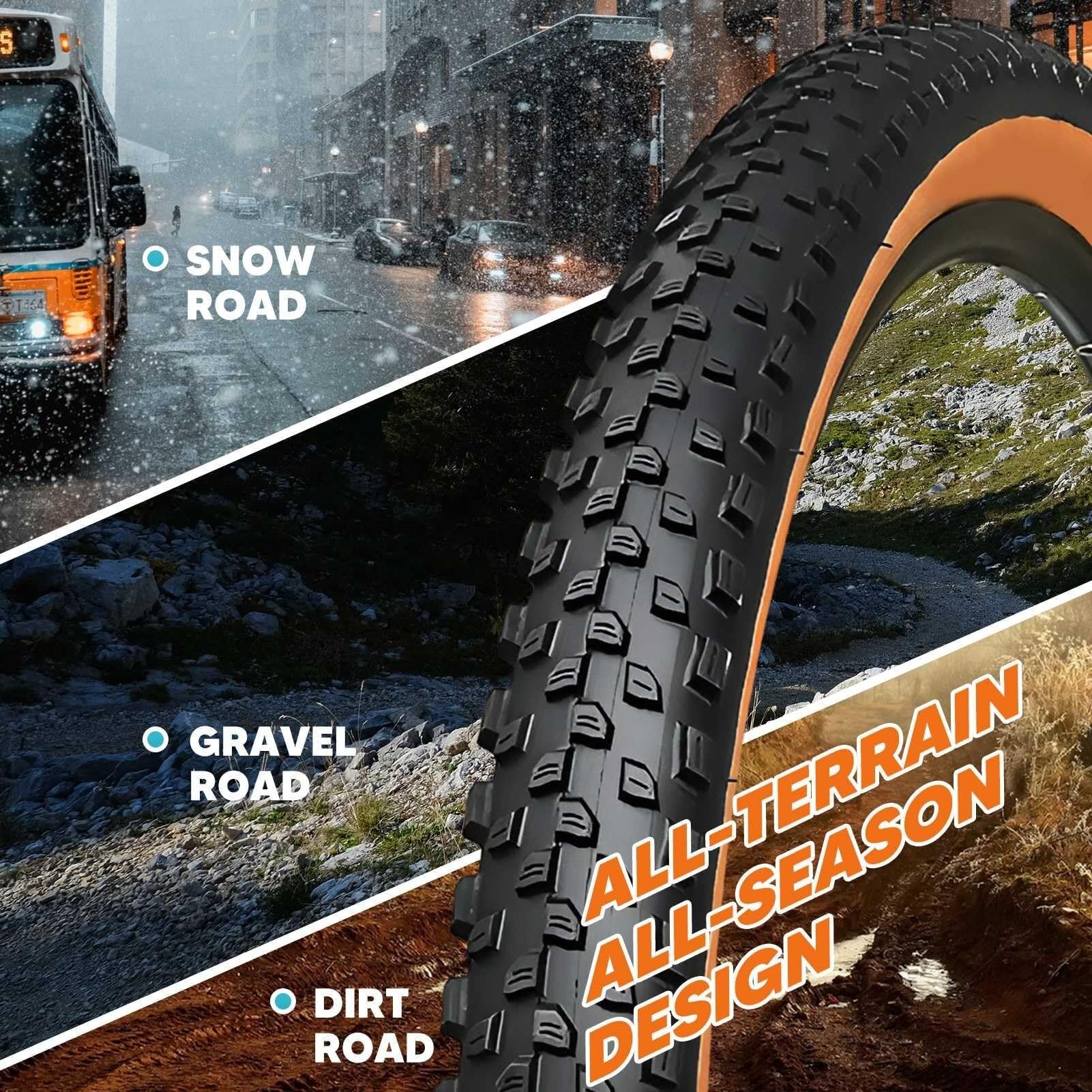 27,5x2,25 Opona do Roweru, Kompatybilna z 29x2,25 Opona Górskiego Wszystkie Tereny 60 TPI Lekka Opona Gruntowa Blokowa 760 g Brązowe Boki do Trasy i Terenu Mieszanego(29 2.25)