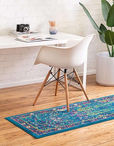 Miniatura 4 de Unique Loom Calypso Collection - Alfombra Kaiso (2 x 6 pies, color azul marinoverde)