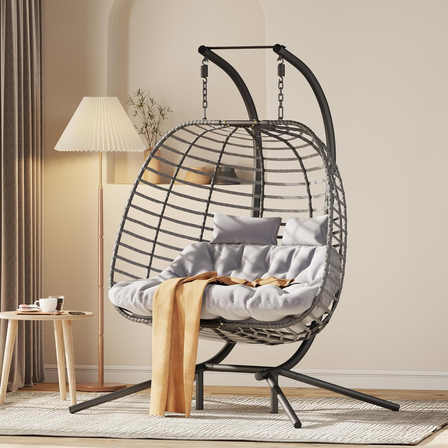Double Hanging Egg Chair wth Stand, Patio Hammock Swing Chair with Cushion Loveseat for Bedroom, Balcony, Garden, Indoor, Outdoor 1 81zdn9tIsTL. AC SL1500