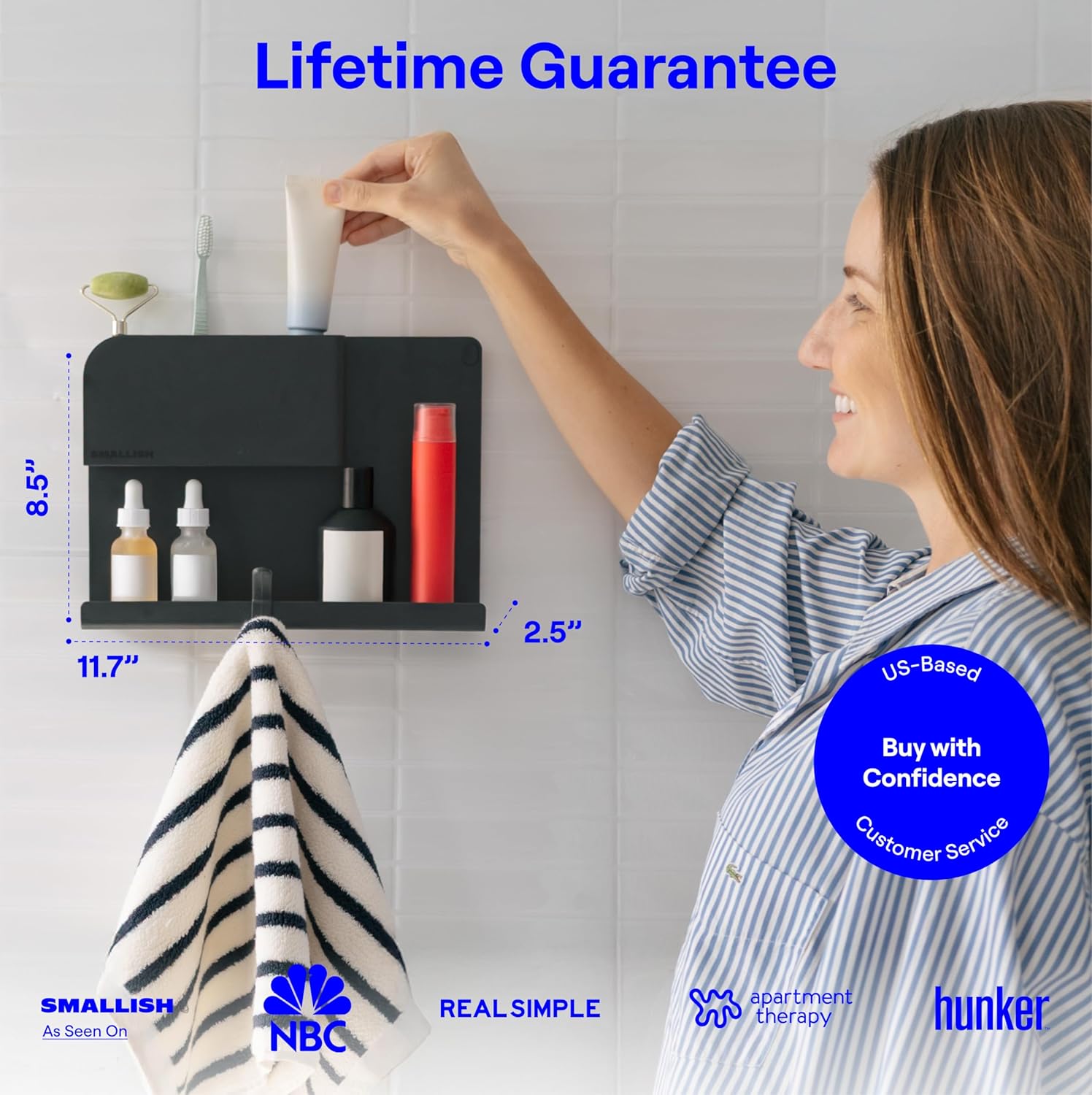 WallShelfie Bedside Wall Organizer & Dorm Decor - Dorm Room Essential, Floating Bedside Shelf Wall Mount Organizer, Remote Control Holder, Cool Teen Girls Trendy Stuff, Room Organization (Black)