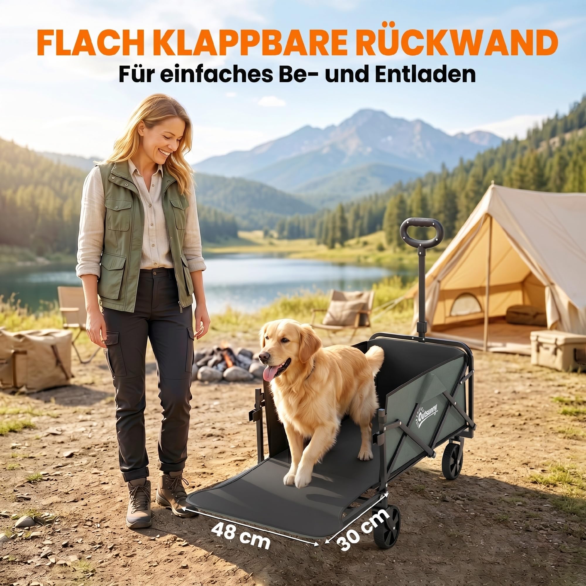 Outsunny Gartenwagen 90 kg Belastbar Klappbar Bollerwagen Faltbar Grün