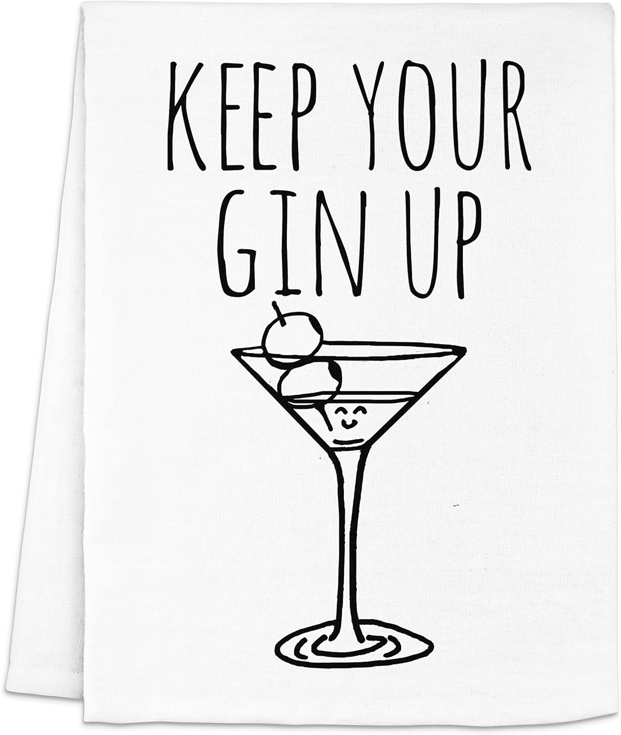 Moonlight Makers Funny Kitchen Towel, Keep Your Gin Up, Flour Sack Dish Towel, Sweet Housewarming Gift, White, Martini/Gimlet