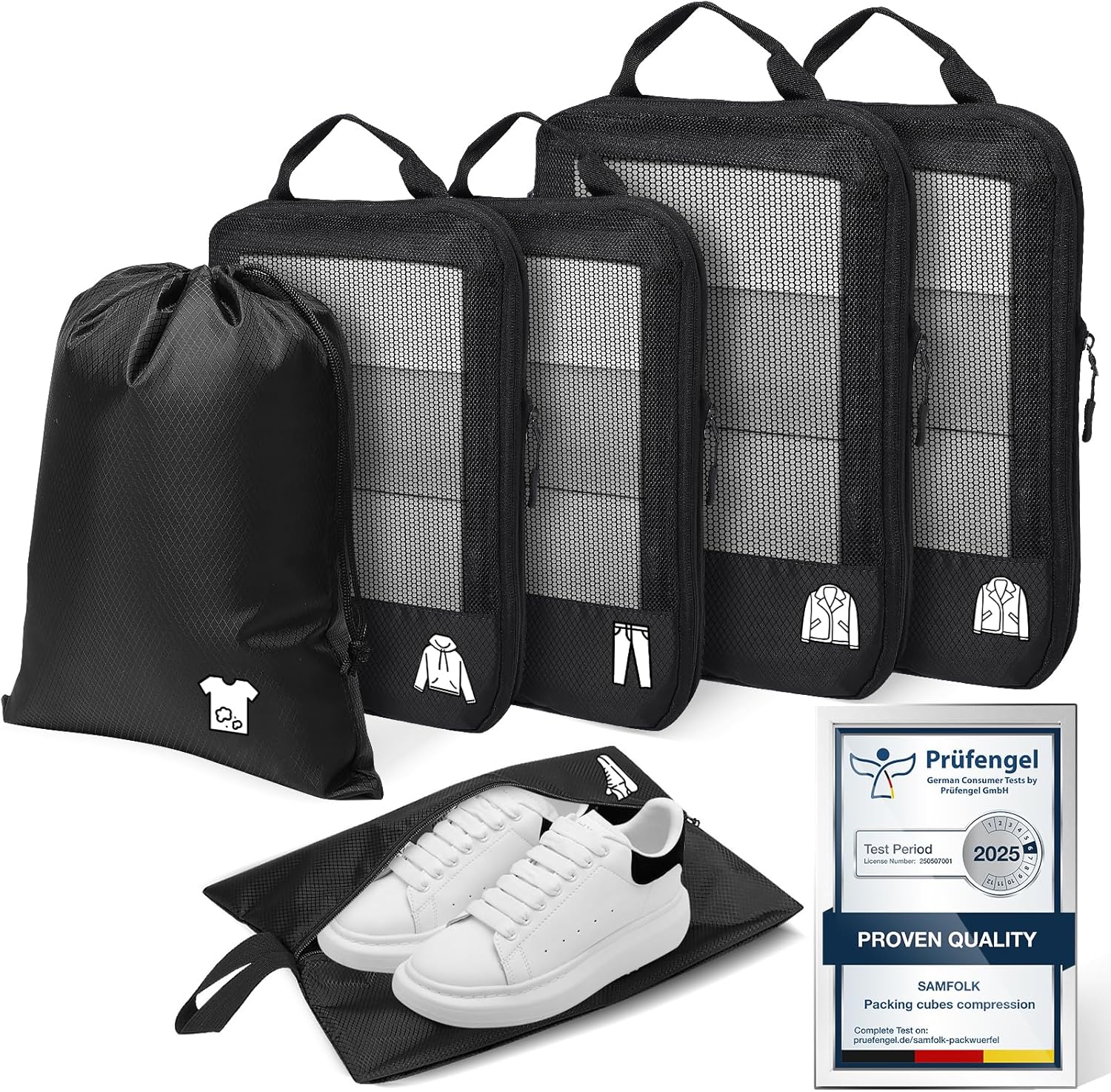 Compression Packing Cubes for Travel, Lightweight 6 Set Bags Cruise Must Haves for Luggage Carry On Suitcase and Clothes Organizer, Durable Vacation Essentials and Accessories Gifts for Women and Men Black 6 set