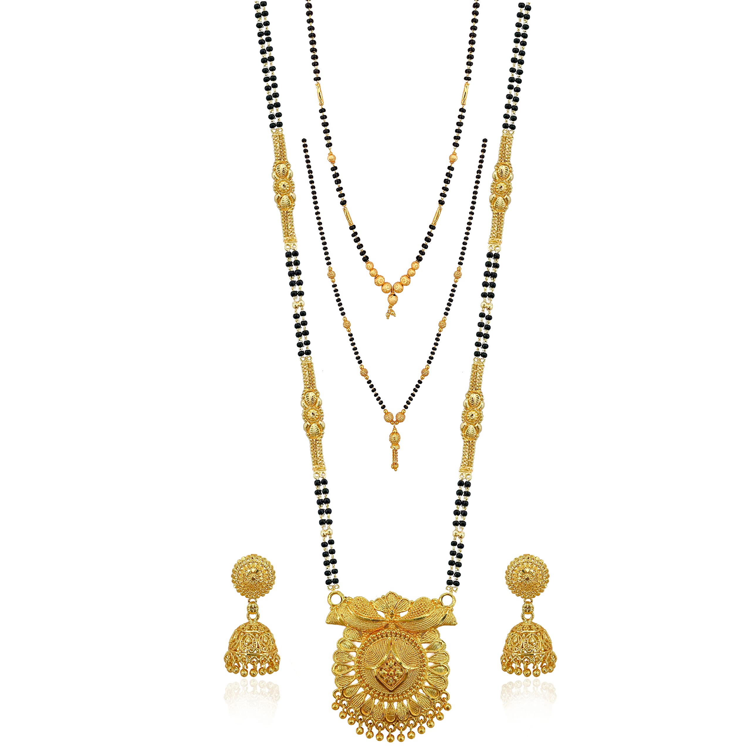 Brado Jewellery Traditional Gold Plated 30inch Long and 18inch short 2 Inch Earring Combo Of 3 Mangalsutra/Tanmaniya/nallapusalu/Black Beads For Women and Girls (B09MTM7FF3) Amazon Price History, Amazon Price Tracker