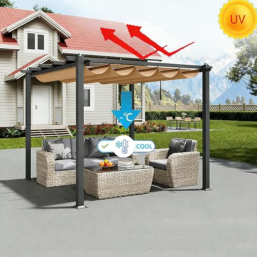 Rétractable Vague Voile Ombrage 2x4M Rectangulaire Imperméable Toile D'ombrage Filet D'ombrage Bâche Ombrage Protection UV Solaire pour Jardins Balcons Pergola Terrasse Kaki - 2