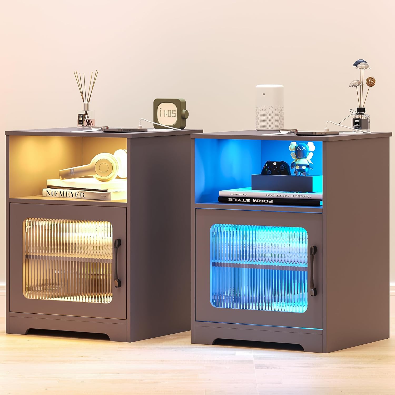 HNEBC LED Nightstand with Wireless/USB/TypeC Charging