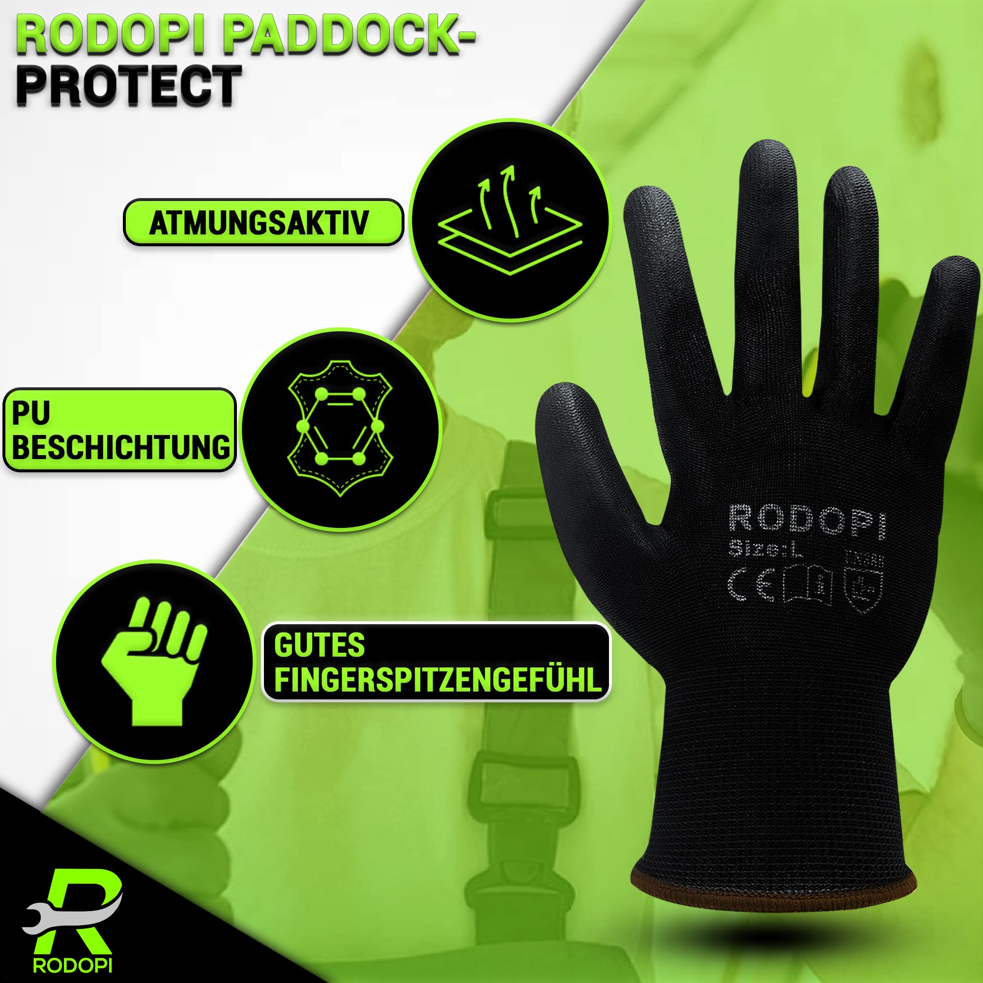 RODOPI PADDOCK-Protect Arbeitshandschuhe für Herren und Damen PU beschichtet dünne Montagehandschuhe Mechaniker Handschuhe Ölresistent Werkstatthandschuhe
