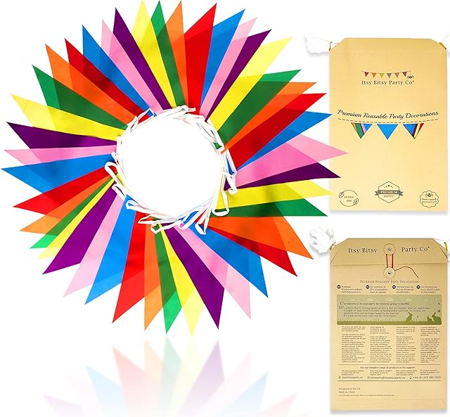 Premium Reusable Bunting Banner - Bunting Outdoor Waterproof - As Seen on TV - Polyester Fabric Bunting - Outdoor Party Decorations, Garden Bunting,Festival / Birthday Decoration (46ft,42 Large Flags)