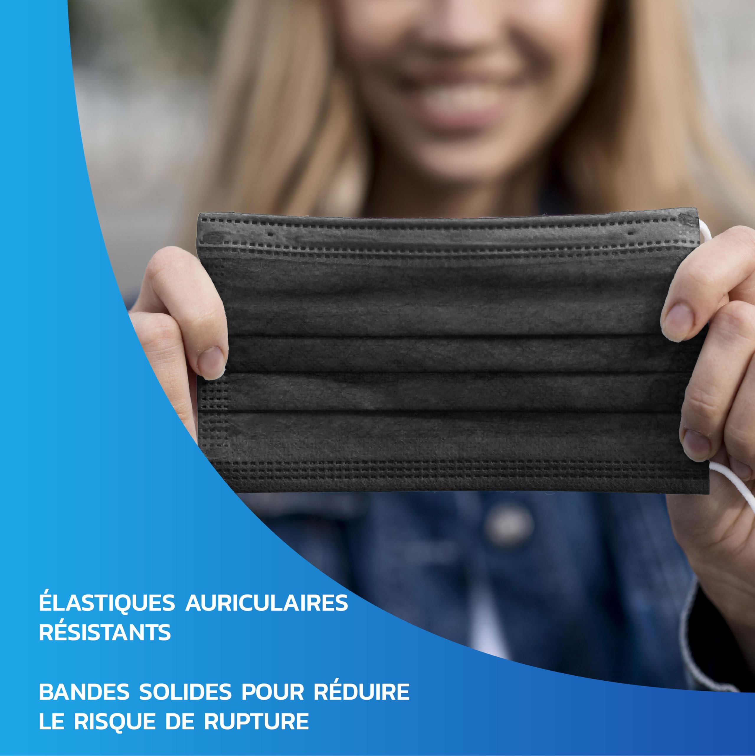 Masques Chirurgicaux Noirs Jetables – Lot 200 Pièces - Type IIR | Certifiés CE EN 14683 BFE ≥ 98% | 3 Couches Protection Respiratoire Adulte