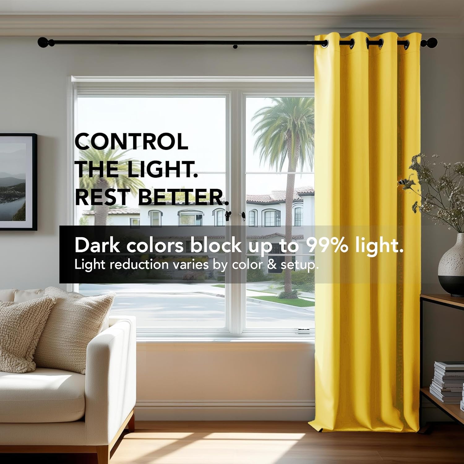 Deconovo Blackout Curtains for Bedroom–Set of 2 52W x 96L Inch Thermal Insulated & Noise Reducing Panels–Home Window Room Darkening Sustainable Grommet Drapes for Living Room Nursery, Mellow Yellow