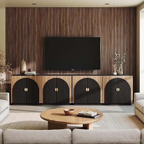 Miniatura 60 de BELLEZE Aparador Modular Acanalado Buffet con Almacenamiento, Mesa Consola Moderna de Mediados de Siglo con Puertas Arqueadas Simétricas, Elegante