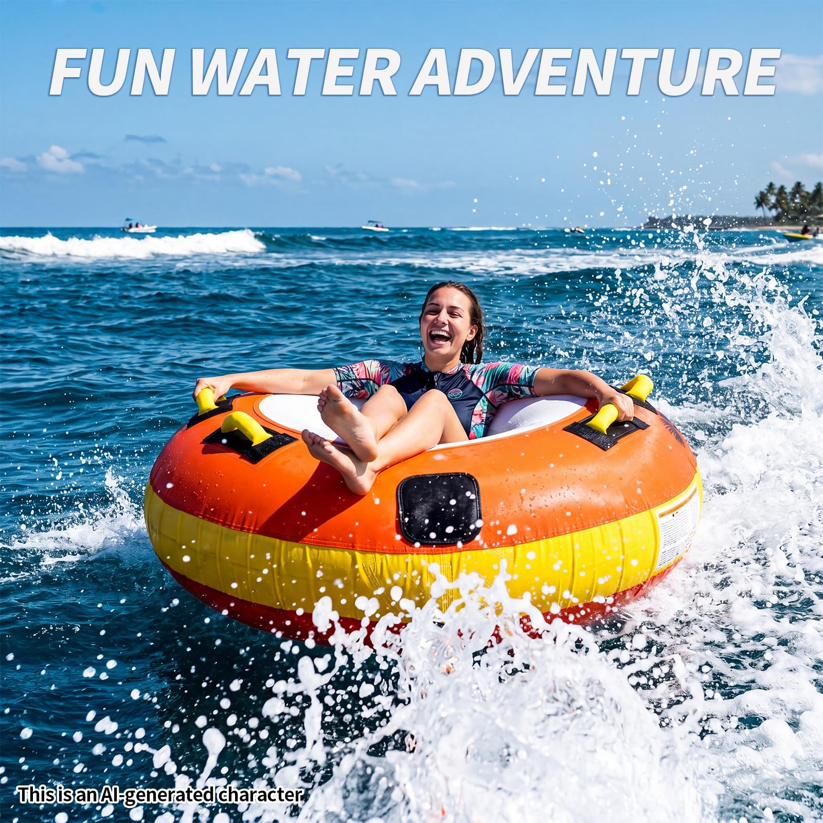 SMOOL Towable Tube für Boote für 1 Person,Donut Wasserreifen aufblasbar für Kinder & Erwachsene mit 4 Griffen und Zugseil,Wasser Schleppring für Boot & Jetski, Wasserreifen zum Ziehen,Wassersport-Spaß