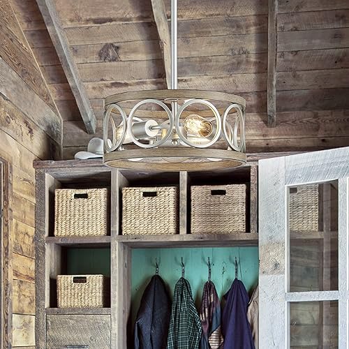 Miniatura 8 de XINGQI Lámpara colgante de tambor rústico de 13 pulgadas, lámpara de techo moderna de 3 luces de altura ajustable para comedor, cocina, isla, sala